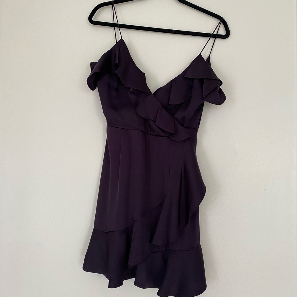 NBD Revolve navy silk ruffle mini dress